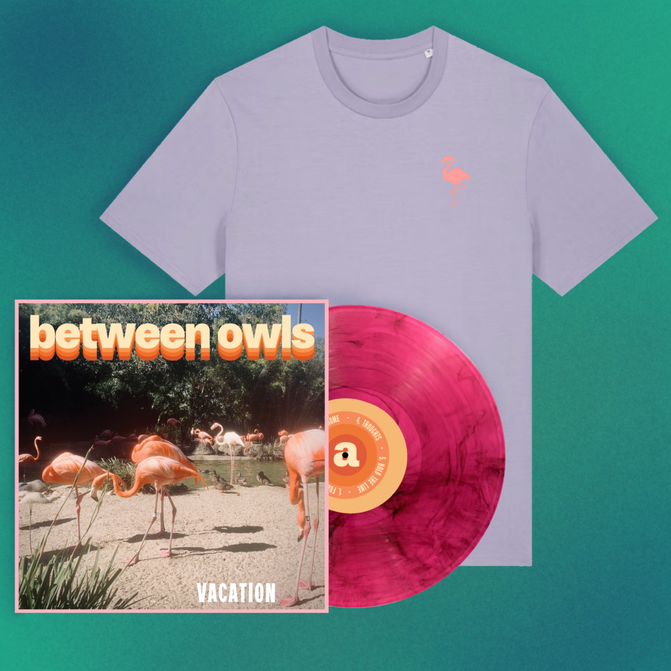 Bundle T-Shirt Between Owls Vacation with Record and Green Background